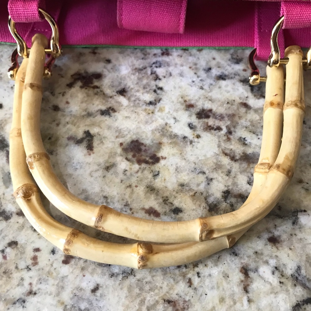NWOT Tianni Striped Beach Canvas Purse Bag Bamboo Handles Gold Toned Hardware - Picture 6 of 10
